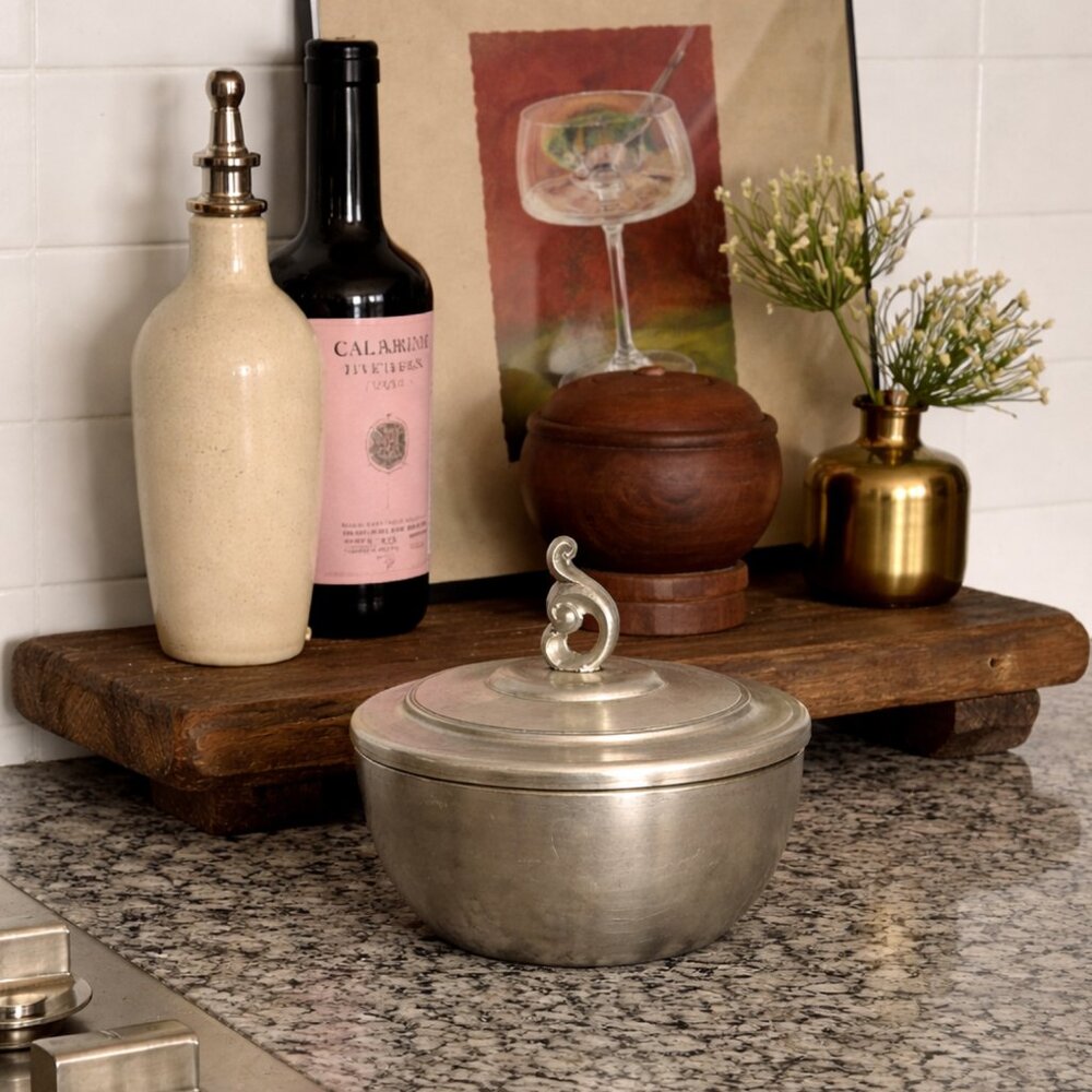 Rare Vintage Svenskt Tenn Pewter Oval Jar Dolphin Art Deco Stockholm Sweden Box